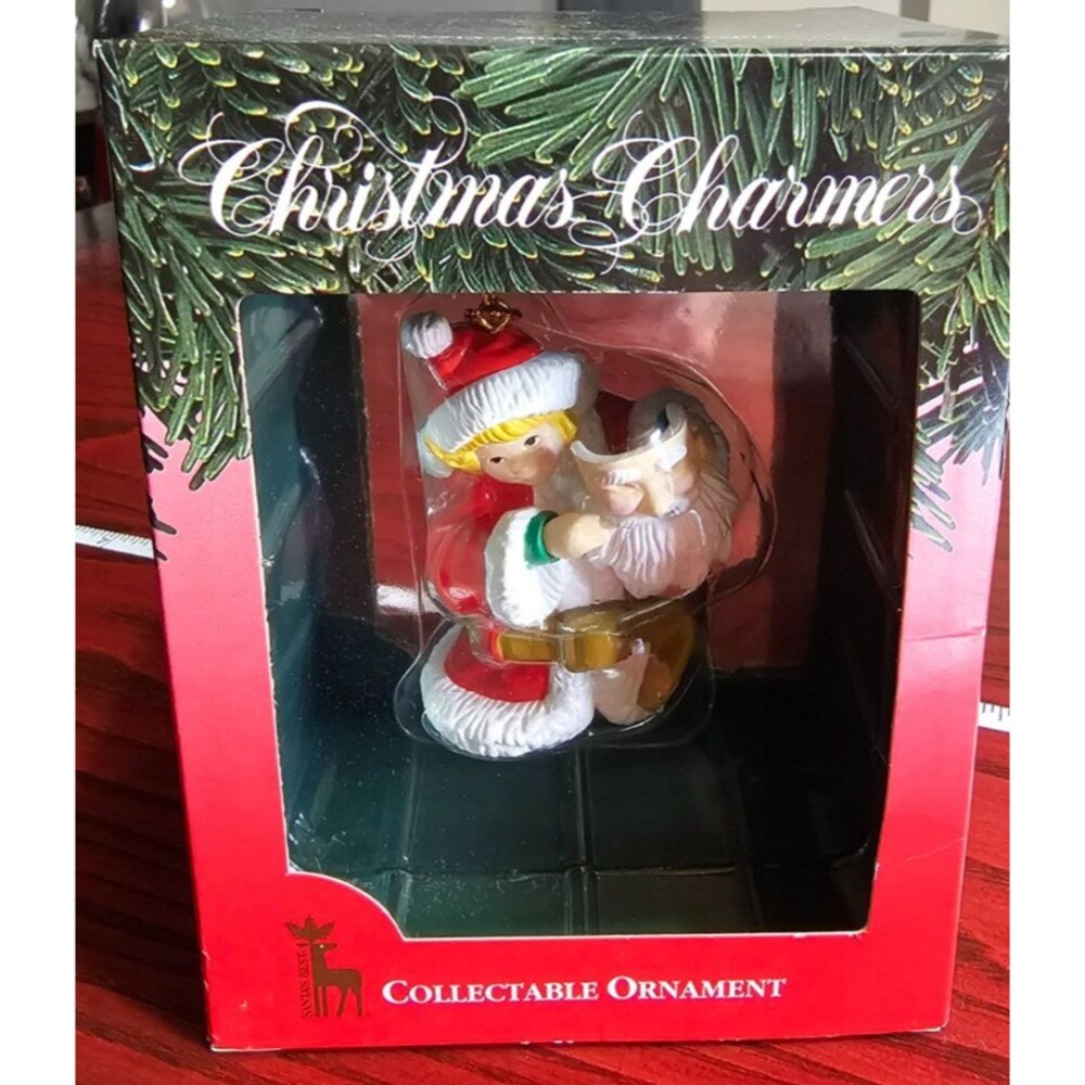 Santa’s Best Christmas Charmers Ornament 1991 Santa Holding Child In Box